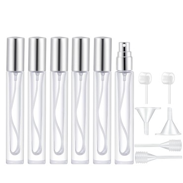 Lil Ray 10ml Perfume Atomizer for Men & Women. Refillable Glass Spray Bottle. Portable Fragrance Bottle for Travel,Party (6PCS,Silver)