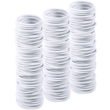 200 Pieces No-metal Hair Elastics Hair Ties Ponytail Holders Hair Bands (2 mm x 2.5 cm, White)