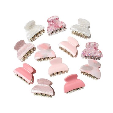 1.57 inch Floral Printed Small Acrylic Hair Claw Clips for Girls and Women,Plastic No-Slip Grip Jaw Hair Clip Hair Jaw Clamp,Pack of 12 (Color B)