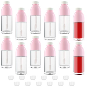 RONRONS 12 Pieces Adorable Empty Lip Gloss Bottles, 8ML Refillable Funny Coke Bottle Shaped Lip Glaze Tube with Wand Brush, Small Travel Split Charging Lip Oil Sample Vials Container DIY Makeup Holder