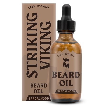 Striking Viking Beard Oil Conditioner Sandalwood Scent (Large 2 Oz) - Natural Organic Formula with Tea Tree, Argan and Jojoba Oils for Men - Promotes Growth, Softens, & Hydrates