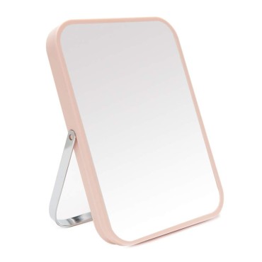 YEAKE Table Desk Vanity Makeup Mirror,8-Inch Portable Folding Mirror with Metal Stand 90°Adjustable Rotation Tavel Make Up Mirror Hanging Bathroom for Shower Shaving(Pink)