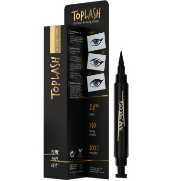 Toplash Liquid Eyeliner Black with Angled Wing Stamp, 2-in-1