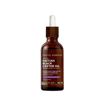 Kreyol Essence - Haitian Black Castor Oil, Lavender Hibiscus 2.0 oz Glass Bottle - Omega Fatty Acids (3,6,9) and, Hair Growth, Smoother Skin, and Thicker Eyebrows.