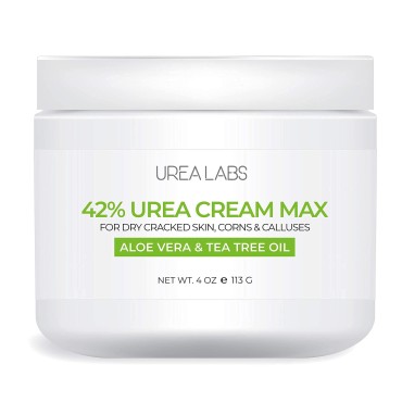 UREA LABS | 42% Urea Cream MAX w/Aloe Vera & Tea Tree Oil, 4 Oz Highest Potency Foot Cream, Corn & Callus Remover. Moisturizes & Re-hydrates Rough, Cracked, Dead & Dry Skin on Feet, Elbows and Hands