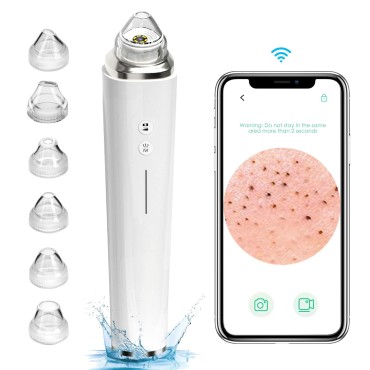 Blackhead Remover Pore Vacuum, ?[FDA Certification] ?WiFi Visible Facial Pore Cleanser with HD Camera Pimple Acne Comedone Extractor Kit with 6 Suction Heads Electric Blackhead Suction Tool
