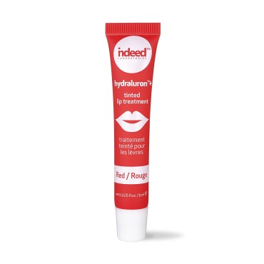 INDEED LABS Hydraluron + Tinted Lip Treatment, Hydrating Anti-Aging Lip Balm Treatment for Smooth Lips with Natural, Subtle Color, 9ml (Red)
