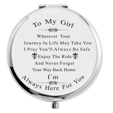 Forest Kiss Daughter Gifts Silver Stainless Steel Compact Makeup Mirror Graduation Birthday with Gift Box