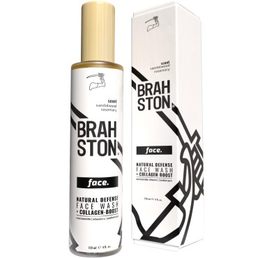 BRAHSTON | NATURAL DEFENSE FACE WASH + COLLAGEN-BOOST | Organic + 99% Natural | Strong + Effective | Hydrating, Refreshing, Deep Cleaning, Gel Cleanser for Daily Facial Protection | 4 Fl. Oz.