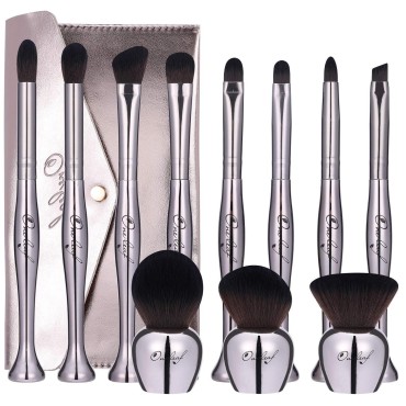 Oneleaf Standing Makeup Brushes Premium Synthetic Foundation Powder Concealers Eye Shadows Makeup 11 Pcs Brush Set for Christmas,Silver