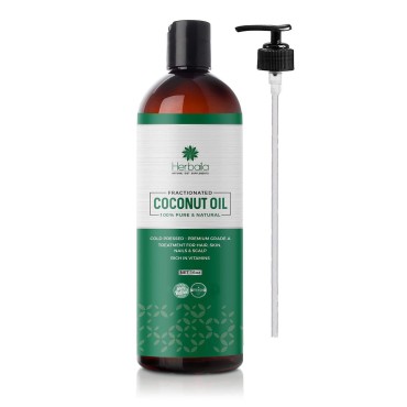 Fractionated Coconut Oil 16oz with Pump - Pure Cold Pressed Treatment for Hair, Scalp Skin and Nails, Grade A 100% Natural Coconut Oil, Food Grade