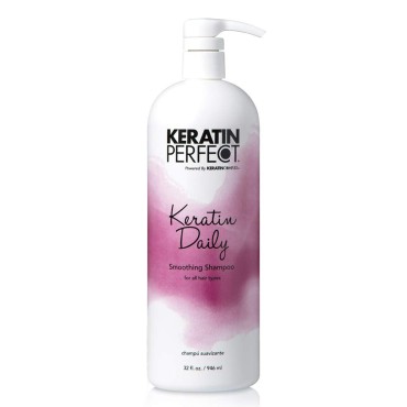 Keratin Perfect Keratin Daily Smoothing Shampoo - Clarifying, Anti-Frizz Hair Cleanser with Deep Hydrating Keratin - Strengthen and Restore Dry, Damaged Strands - UV Protectant Formula - 32 oz