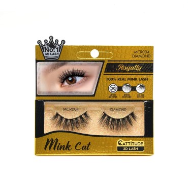 EBIN NEW YORK Royalty Mink Cattitude 3D Lash - Diamond Real Mink 3D Lash Wispy Fluffy Reusable Medium Length Staggered Lash For Feathery Fluffy Effect