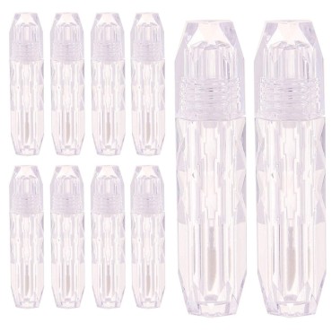 RONRONS 10 Pieces Clear Crystal Empty Lip Gloss Tube Container Mini Lip Balm Tubes Refillable Lipstick Bottles Sample Vials DIY Cosmetic Supplies with Brush Tip Applicator Stopper for Women, 4ml