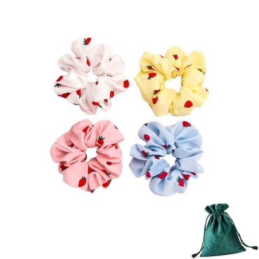 4 Pcs Hair Scrunchies with Strawberry Printed Cute...