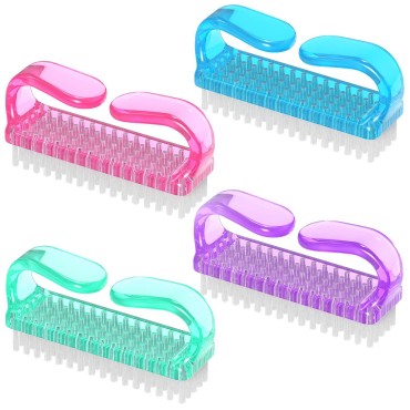 Handle Grip Nail Brush, Larbois Hand Fingernail Brush Cleaner Scrubbing Kit Pedicure for Toes and Nails Men Women (4 Pack) (Color-2)