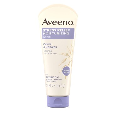 Aveeno Stress Relief Moisturizing Body Lotion with Lavender, Natural Oatmeal and Chamomile & Ylang-Ylang Essential Oils to Calm & Relax, Non-Greasy, TSA-Approved Travel Size, 2.5 oz (Pack of 12)
