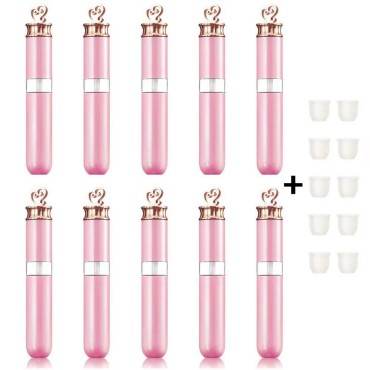 ANZKA 10 Pcs Empty Lip Gloss Tubes With Brush Wand, Refillable Lip Oil Bottles, Bulk Lip Balm Split Containers with 10 Rubber Stoppers for DIY lip glaze Make-up Sample, 6ml, 11.5x1.8cm