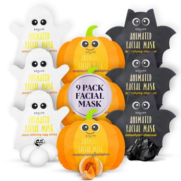 SpaLife Facial Mask Sheet Bundle - Pumpkin, Ghost, Bat - Halloween Character Mask Bundle - Face Masks for Skin Care - Moisturizing Sheet Face Masks - Skincare Pack for Women - Spa Beauty Masks