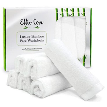 Ellie Cove Luxury Organic Bamboo Facial Washcloths, Makeup Remover, Reusable Absorbent, Gentle for Delicate Sensitive Skin, Set of 6, 10''x10''