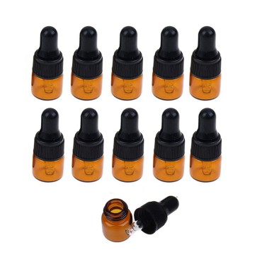 ConStore 100pcs Amber Glass Dropper Bottle Small Essential Oil Bottle with Glass Eye Dropper Empty Mini Lotion Dropper Vials Refillable Perfume Sample Vial Containers+2pcs dropper (1ml)
