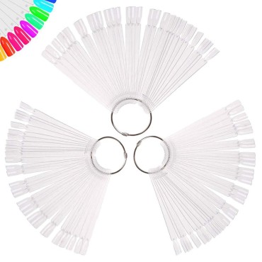 150 Pcs Clear Nail Swatch Sticks with Ring, Fan Sh...