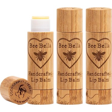 Bee Bella Lip Balm, Cherry Scent, (3 Pack), Moisturizing Lip Care, 100% Natural, Beeswax with Vitamin E, Stocking Stuffer, Christmas Gift, Holiday Gift