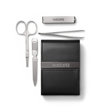 MANSCAPED® Shears 2.0 Tempered Stainless Steel Men's Nail Kit, Fingernail Clippers, Safety Scissors, Tweezers and Nail File, Travel Manicure Pedicure Set, 4-Piece Luxury Grooming Kit with Compact Case
