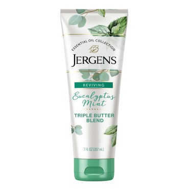 Jergens Eucalyptus Mint Body Butter, Infused with Essential Oils, Helps to Relieve Stress, for All Skin Types, Great Size for Travel, 7 Fluid Ounce