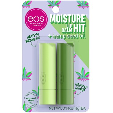 eos Moisture Hit Lip Balm - Happy Brownie and Happy Herb | Soothing Hemp Seed Oil | Lip Care to Moisturize Dry Lips | Gluten Free | 0.14 oz | 2 Pack