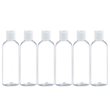 Trendbox 4oz Clear Plastic Squeeze Bottles with Disc Top Flip Cap Empty Refillable Bottles PET BPA-Free For Creams Shampoo Travel Containers - 6 Pack