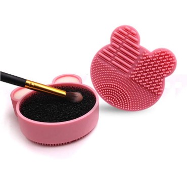 2 in 1 Silicone Makeup Brush Cleaning Pad and Brush,Portable for Travel,Quick Cleaner Sponge without Water or Chemical Solutions,It has Three functions for cleaning surface(pink)