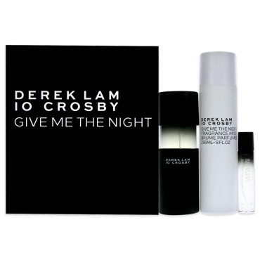 Derek Lam 10 Crosby - Give Me The Night - 3 Pc | Set - 3.4 Oz Eau De Parfum, 0.3 Oz Eau De Parfum, 8 Oz Fragrance Mist - Mysterious, Rich, Warm Scent For Women - Floral, Powder, Amber Perfume Spray