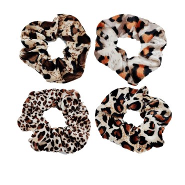 4pcs Cheetah Scrunchie Hair Ties Ropes Elastic Lagre animal print velvet Leopard Scrunchies for Women Girls Pony Tails and Buns