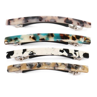 4 Pack Sparkly Slim Bow Tortoise Shell Celluloid Marble Acetate Durable Hinge Hair Barrette Leopard Print Ponytail Holders Classic French Barrette Rubber on the Clips Hairclip for Thin Hair