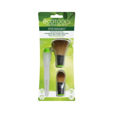 EcoTools Interchangeables Total Senses Foundation Makeup Brush Duo, For Liquid, Cream, & Powder Products, Customizable Makeup Brushes For Foundation, Eco Friendly, Cruelty-Free & Vegan, 2 Piece Set