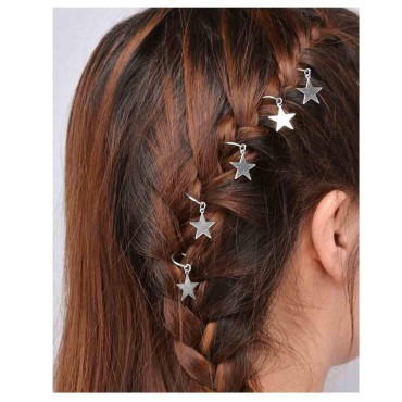Olbye Dreadlock Hair Rings Silver Star Hair Braid Rings Hair Loops Clips Braid Hair Loop Accessories for Women and Girls (Silver)