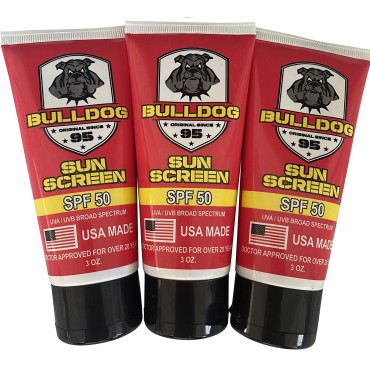 Bulldog Original Daily SPF 50 Sunscreen - Mineral Sunscreen for Men, Women and Kids - Veteran Owned and USA Made - Used in Marine Bootcamp - 3 Pack