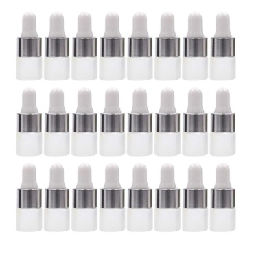 ConStore 50pcs Frosted Glass Dropper Bottles Mini Essential Oil Vials Empty Cosmetic Lotion Eye Droppers Bottle Refillable DIY Cosmetic Container Liquid Perfume +2pcs Droppers (1ml)