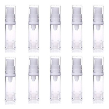 10pcs Airless Pump Press Bottle Empty Plastic Vacuum Lotion Bottles Clear Containers Cosmetics Skincare Travel Size Dispenser (15ml)