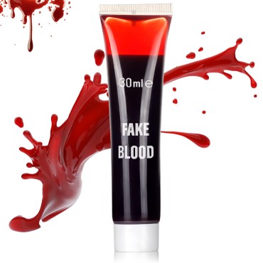 1oz (30ml) Halloween Fake Blood Makeup - Washable Realistic Face Blood Makeup Paint, Fake Blood for Clothes / Skin / Face / Mouth, Zombie Vampire Accessories for Halloween Cosplay Costume Blood