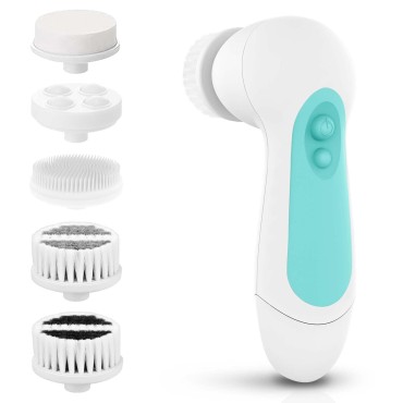 Waterproof Facial Cleansing Spin Brush Set with 5 ...