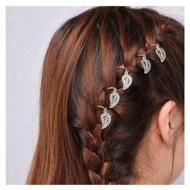 Olbye Dreadlock Hair Rings Silver Leaf Hair Braid Rings Hair Loops Clips Summer Plaits Braid Hair Loop Accessories for Women and Girls
