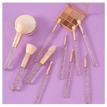 Crystal Makeup Brushes 10 PCs Transparent Handle Acrylic Cosmetic Brush Set Travel Makeup Bag Beauty Tool for Women Girls