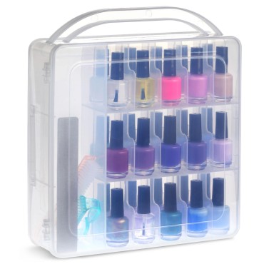 Glamlily Nail Polish Organizer Case with Lid and Handle, Holds 30 Bottles (Pink, 11.8 x 11.2 x 3.15 In)