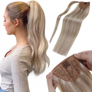 LaaVoo Blonde Hair Extensions Ponytail Real Human Hair 18