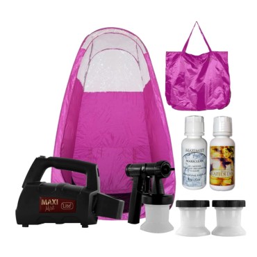 MaxiMist Lite Plus Spray Tan Machine with Tent - Sunless Spray Tanning Kit, HVLP Airbrush Tan Maximist - Pink