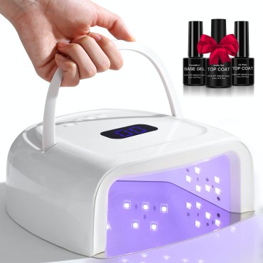 60W Rechargeable UV LED Nail Lamp, Faster Wireless Nail Dryer Gel Polish Light 42 Beads & Portable Handle, Professional Curing Lamp For Fingernail and Toenail, Auto Sensor & Quick Dry Nail Machine