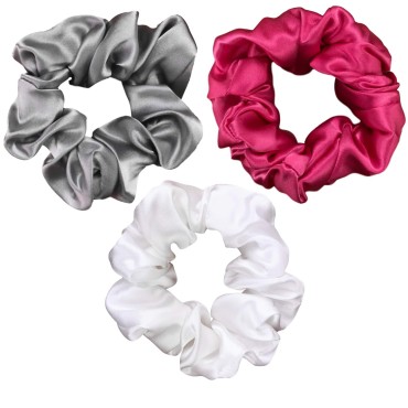 Celestial Silk Mulberry Silk Scrunchies for Hair (Large, Hot Pink, Silver, White)
