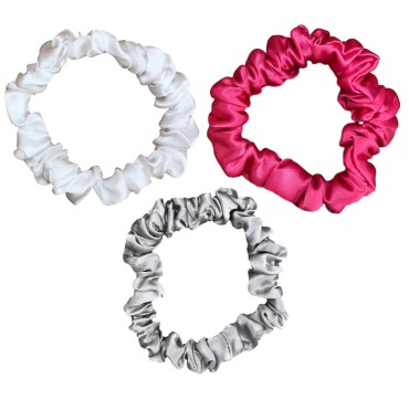 Celestial Silk Mulberry Silk Scrunchies for Hair (Small, Hot Pink, Silver, White)